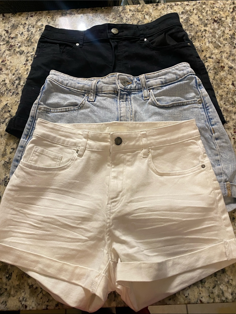 Women’s High-Rise Roll-Cuff Shorts - White, Light Denim, Black